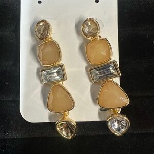 Gold and Cream Gemstone Drop Earrings